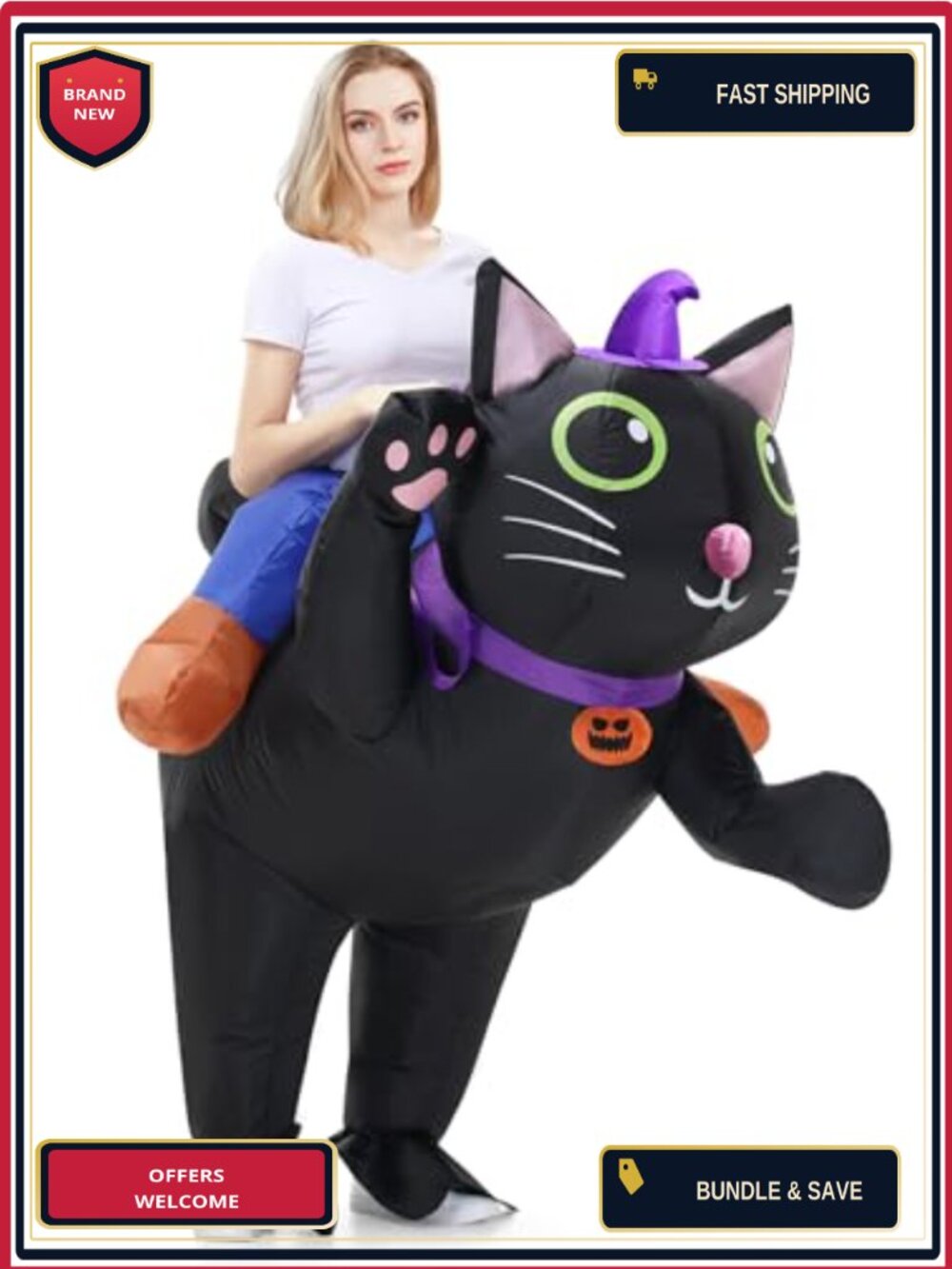 Adult Inflatable Ride On Black Cat Costume for Halloween Cosplay Party